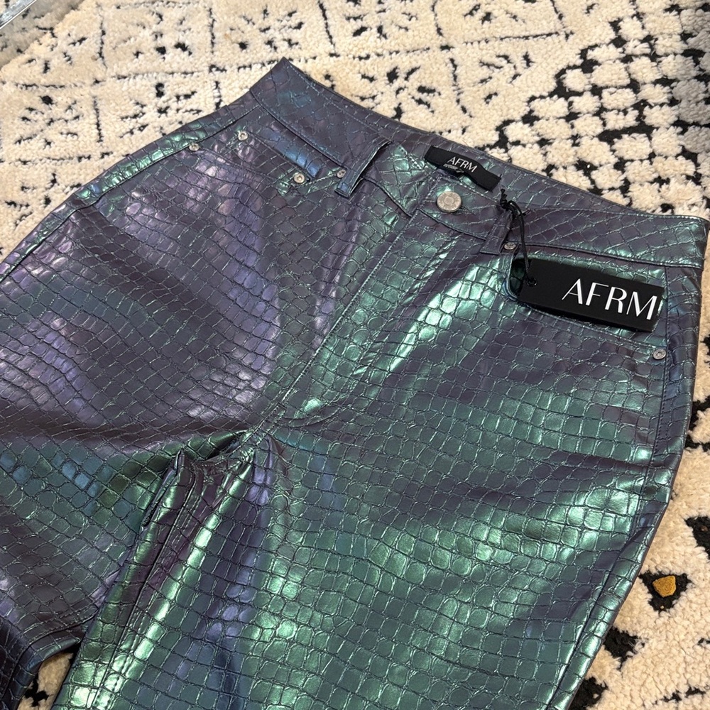 AFRM Metallic Croc-Patterned Trousers
